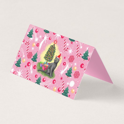 Roze Kerstkat Kaart (Achterkant)