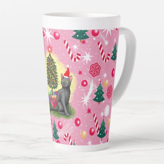 Roze Kerstkat Latte Mok (Rechterhoek)