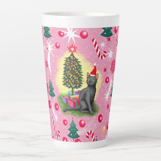 Roze Kerstkat Latte Mok (Voorkant)