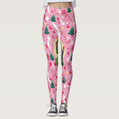 Roze Kerstkat Leggings (Voorkant)