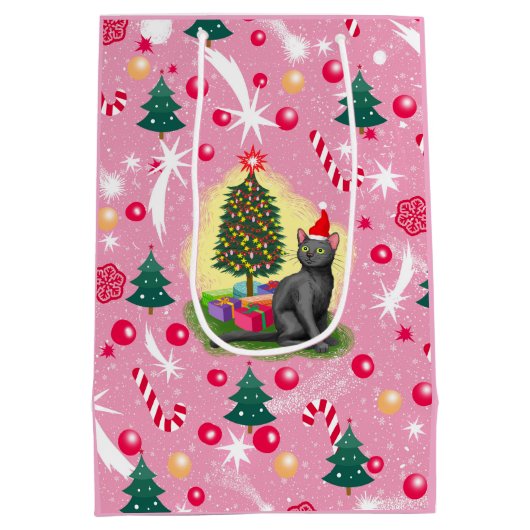 Roze Kerstkat Medium Cadeauzakje (Achterkant)