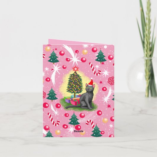 Roze Kerstkat Notitiekaartje (Achterkant)