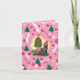 Roze Kerstkat Notitiekaartje