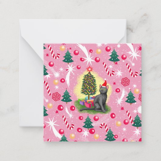 Roze Kerstkat Notitiekaartje (Voorkant)