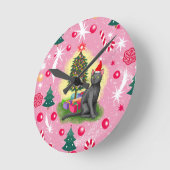 Roze Kerstkat Ronde Klok (Hoek)