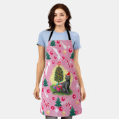 Roze Kerstkat Schort (Gedragen)