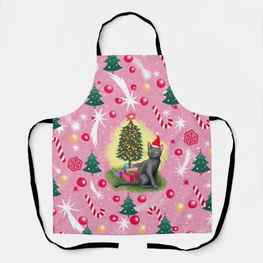 Roze Kerstkat Schort (Voorkant)