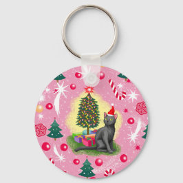 Roze Kerstkat Sleutelhanger