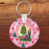 Roze Kerstkat Sleutelhanger (Voorkant)