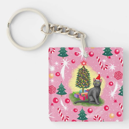 Roze Kerstkat Sleutelhanger (voorkant)