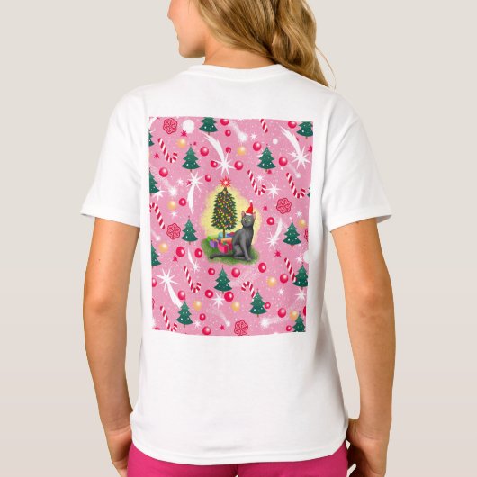 Roze Kerstkat T-shirt (Achterkant)