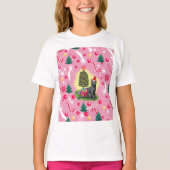 Roze Kerstkat T-shirt (Voorkant)