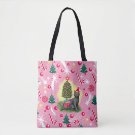 Roze Kerstkat Tote Bag