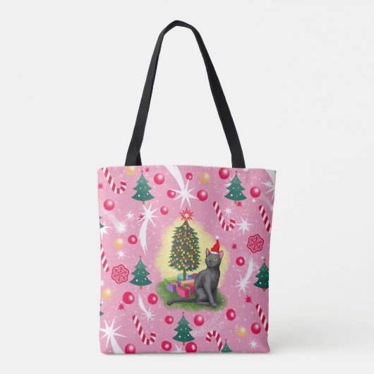 Roze Kerstkat Tote Bag (Achterkant)