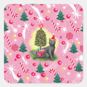 Roze Kerstkat Vierkante Sticker (Voorkant)