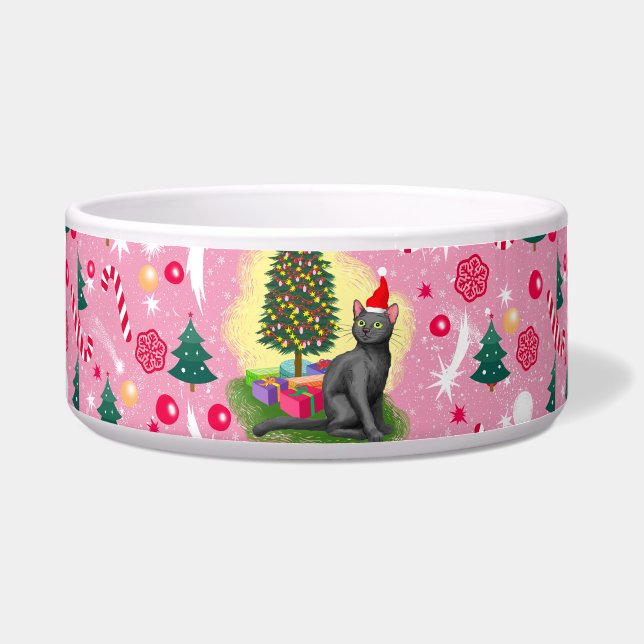 Roze Kerstkat Voerbakje (Voorkant)