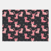 Roze kerstkatten op zwart inpakpapier vel (Voorkant 3)