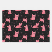 Roze kerstkatten op zwart inpakpapier vel (Voorkant)