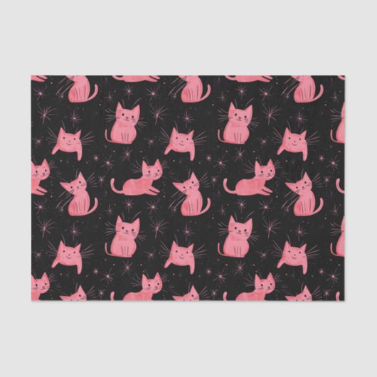 Roze kerstkatten op zwart tissuepapier (Voorkant)