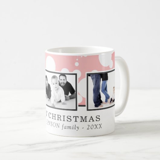 Roze kerstkerkerst van fotocollage koffiemok (Voorkant rechts)