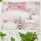Roze kerstkeukenhanddoek. theedoek (Gevouwen)