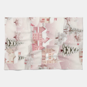 Roze kerstkeukenhanddoek. theedoek
