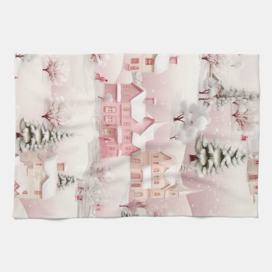 Roze kerstkeukenhanddoek. theedoek (Horizontaal)