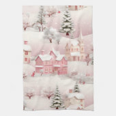 Roze kerstkeukenhanddoek. theedoek (Verticaal)