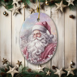 Roze Kerstklassieker Santa Keramisch Ornament<br><div class="desc">Hier is een kerstornament dat een leuk cadeau is voor een familielid, vriend of buurman.! Een klassiek afbeelding van de kerstman is in het roze gekleed met zijn traditionele lange stromende baard en snor is het kenmerk op de voorkant. Het afbeelding is geplaatst op een roze en lavendel bokeh achtergrond....</div>