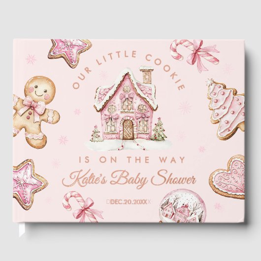 Roze Kerstkoekje Baby shower Folie Guestbook Gastenboek (Voorkant)