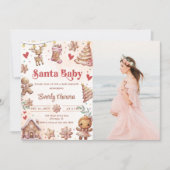 Roze Kerstkoekje Baby shower Fotouitnodiging Kaart (Voorkant)