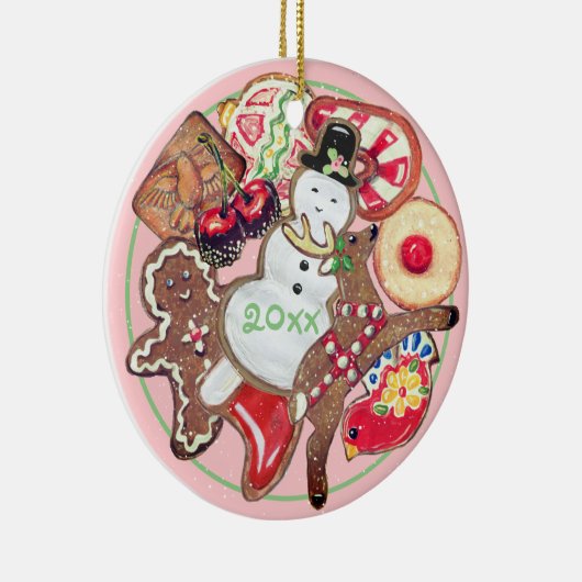 Roze kerstkoekje Exchange Bord Datum naam Keramisch Ornament (Rechts)