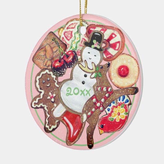 Roze kerstkoekje Exchange Bord Datum naam Keramisch Ornament (Links)