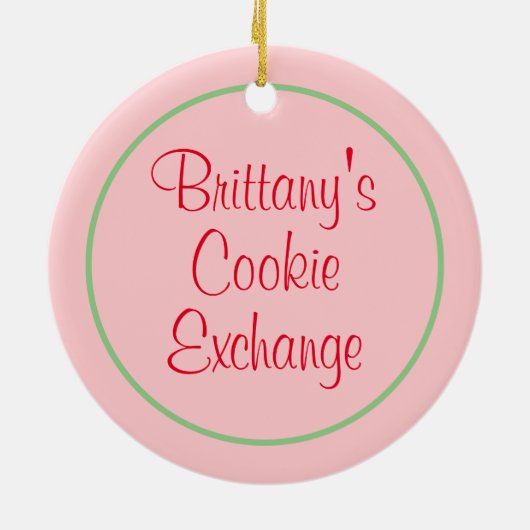 Roze kerstkoekje Exchange Bord Datum naam Keramisch Ornament (Achterkant)