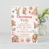 Roze Kerstkoekje Kerstfeest Uitnodiging (Staand voorkant)