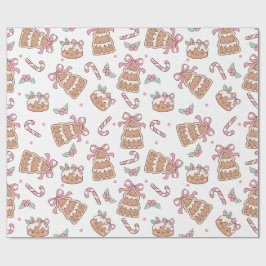 Roze Kerstkoekje Naadloos Patroon Cadeaupapier