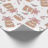 Roze Kerstkoekje Naadloos Patroon Cadeaupapier (Hoek)