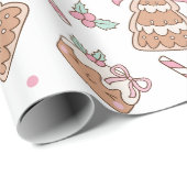 Roze Kerstkoekje Naadloos Patroon Cadeaupapier (Rol Hoek)