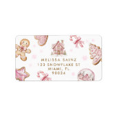 Roze Kerstkoekjes Adreslabel Etiket (Voorkant)