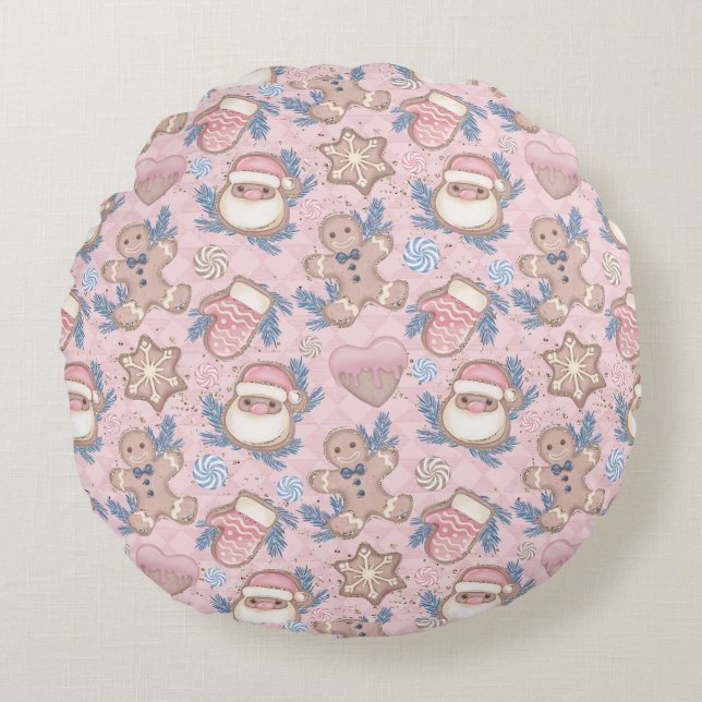 Roze kerstkoekjes rond kussen (Voorkant)