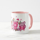 Roze Kerstkoffie & Latte Vakantie Mok (Voorkant rechts)