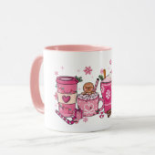 Roze Kerstkoffie & Latte Vakantie Mok (Voorkant links)