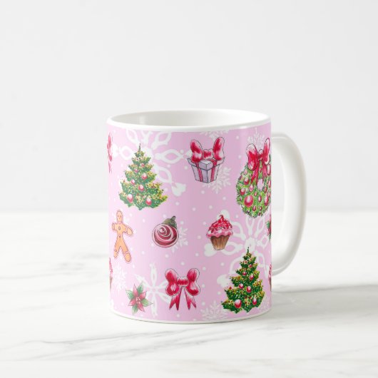 Roze kerstkoffie-Mok Koffiemok (Voorkant rechts)