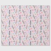 Roze kerstkraker, ontbijtkoek en snoedel cadeaupapier (Vlak)