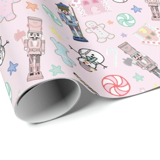 Roze kerstkraker, ontbijtkoek en snoedel cadeaupapier (Rol Hoek)