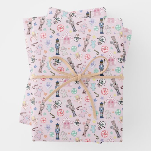 Roze kerstkraker, ontbijtkoek en snoeeuwen W Inpakpapier Vel (In situ)