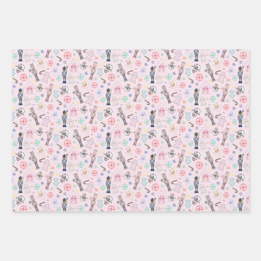 Roze kerstkraker, ontbijtkoek en snoeeuwen W Inpakpapier Vel (Voorkant)
