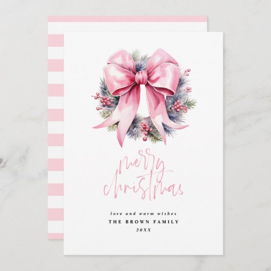 Roze Kerstkrans Kerst Waterverf Feestdagenkaart (Voorkant / Achterkant)