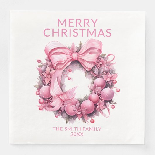 Roze Kerstkrans Party Servet (Voorkant)