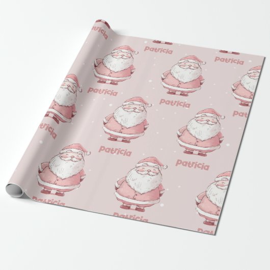 Roze Kerstman Aangepaste naam Kerstmis Cadeaupapier (Uitgerold)